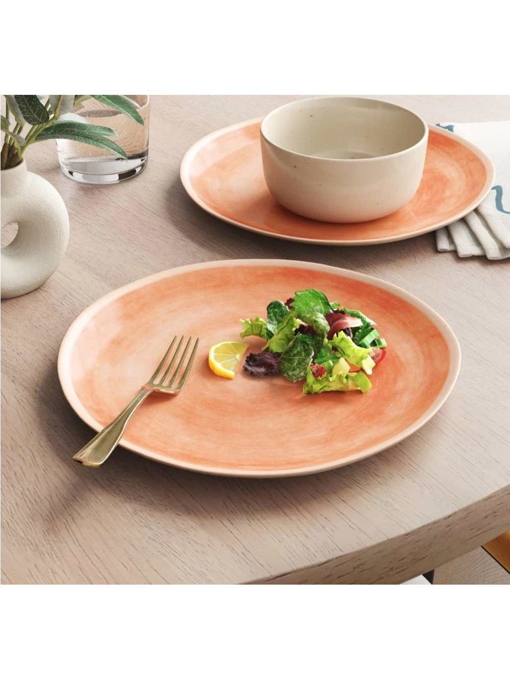 Set of 4 Threshold Dinner Plate bamboo Melamine peach tan ORANGE 10.5" Round new